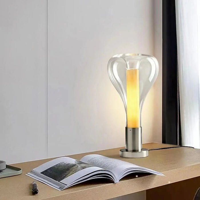 Lampa Stołowa Szklana Lava Art z Efektem Lawy – Nowoczesne Lampy Stołowe do Salonów, 22 cm średnicy, Oświetlenie LED 0