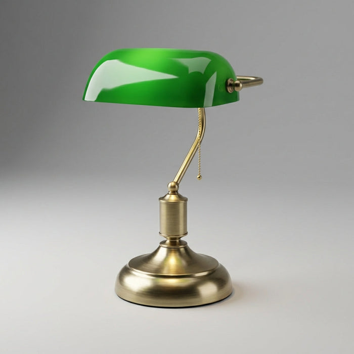 Lampa stołowa szklana z ręcznie wykonanym kloszem i polerowaną metalową podstawą, idealna do klasy 4