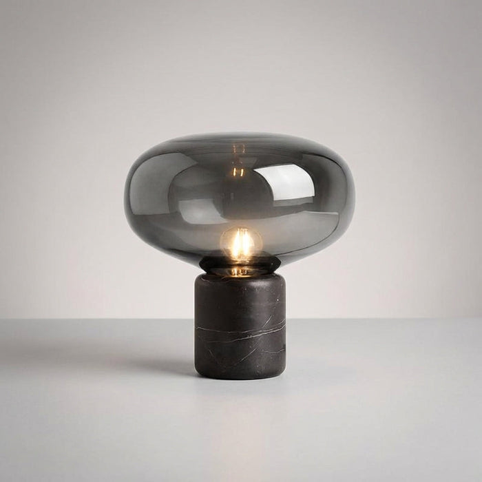 Lampa stołowa szklana z marmurową podstawą, postmodernistyczny design, ciepłe nastrojowe 0
