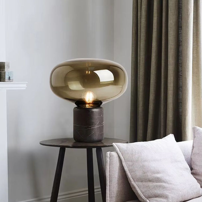 Lampa stołowa szklana z marmurową podstawą, postmodernistyczny design, ciepłe nastrojowe 4