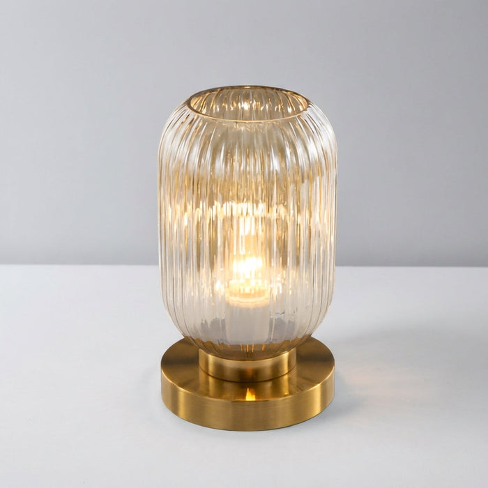Lampa stołowa szklana z metalową podstawą LED w nowoczesnym designie, idealna do salonu i sypial 0