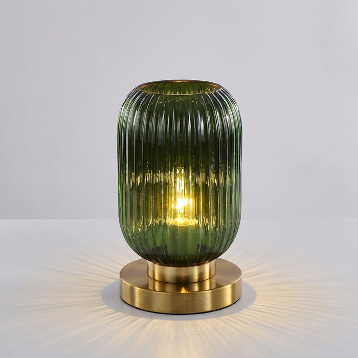 Lampa stołowa szklana z metalową podstawą LED w nowoczesnym designie, idealna do salonu i sypial 2