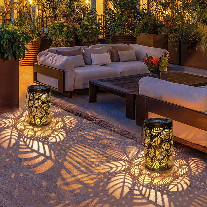 Świecąca Latarnia Liściasta LED, Zestaw 2 Sztuk, Złota, Nowoczesna Dekoracja do Ogrodu i Wnętrz, 20 cm Wysokości 5