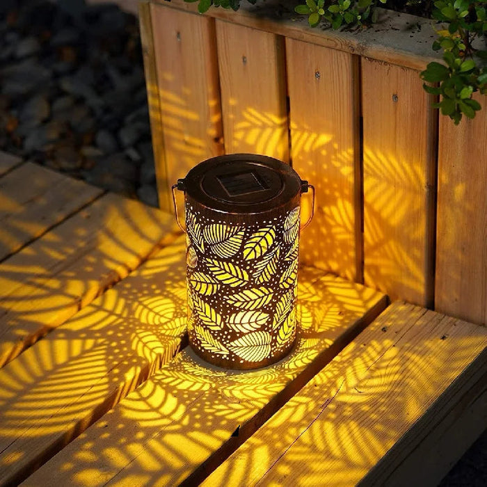 Świecąca Latarnia Liściasta LED, Zestaw 2 Sztuk, Złota, Nowoczesna Dekoracja do Ogrodu i Wnętrz, 20 cm Wysokości 6
