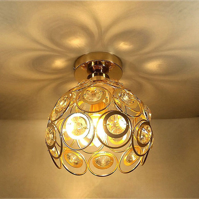 Lampa Sufitowa Złota w Kształcie Kuli – Elegancka Lampy Sufitowe do Przedpokoju, Kryształowe Wykończenie, E27 0