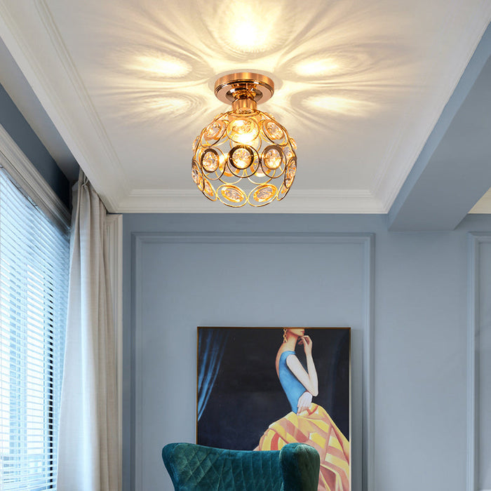 Lampa Sufitowa Złota w Kształcie Kuli – Elegancka Lampy Sufitowe do Przedpokoju, Kryształowe Wykończenie, E27 3