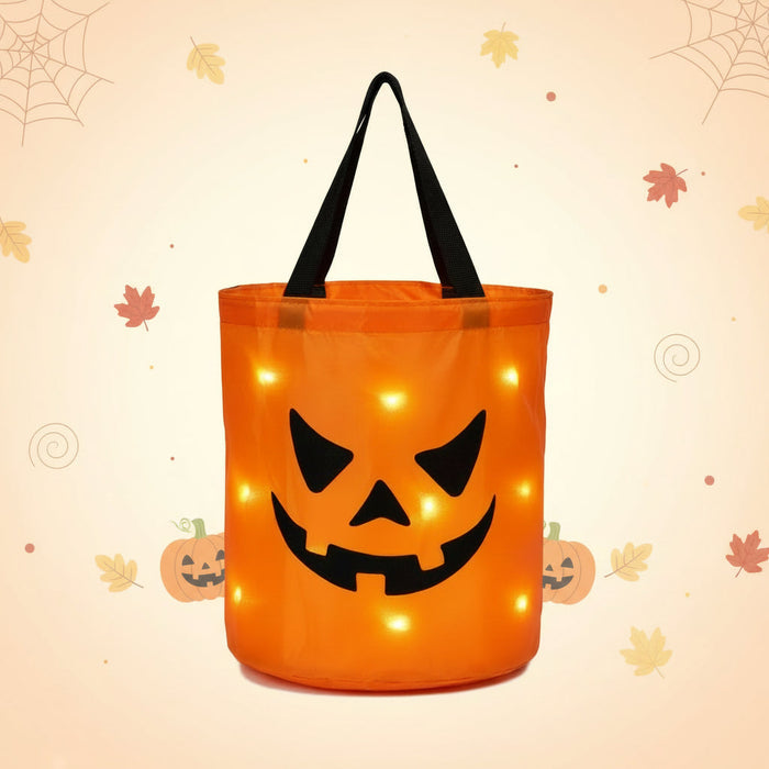 Torba na Halloween z oświetleniem LED w dyniowym wzorze, idealna do zbierania cukierków, wielok 4