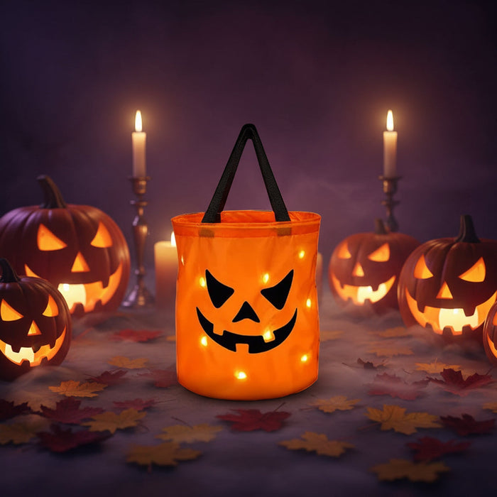 Torba na Halloween z oświetleniem LED w dyniowym wzorze, idealna do zbierania cukierków, wielok 5