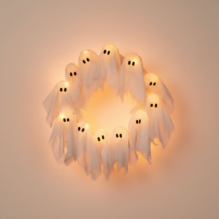 Wieniec na Halloween z LED Duchami, dekoracja na drzwi z zasilaniem bateryjnym, idealny do stworzenia str 0