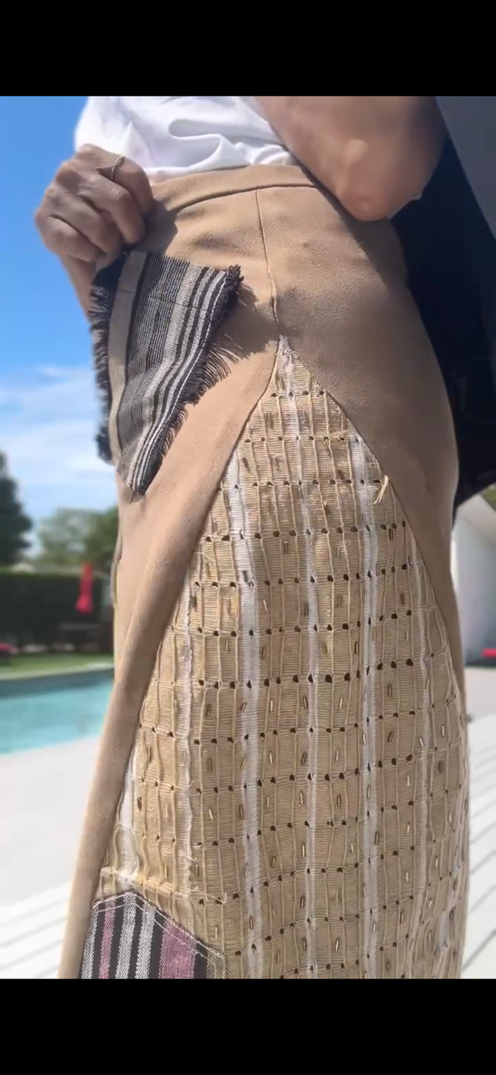 Hand Beaded Asoke UPsideDOWN Culottes in Tan