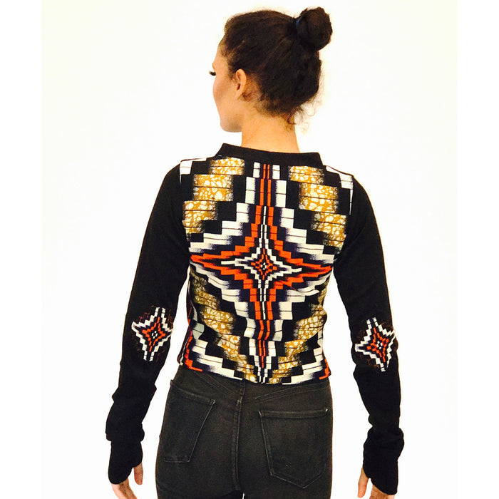 HAND EMBELLISHED AZTEC PRINT CROPPED BLAZER