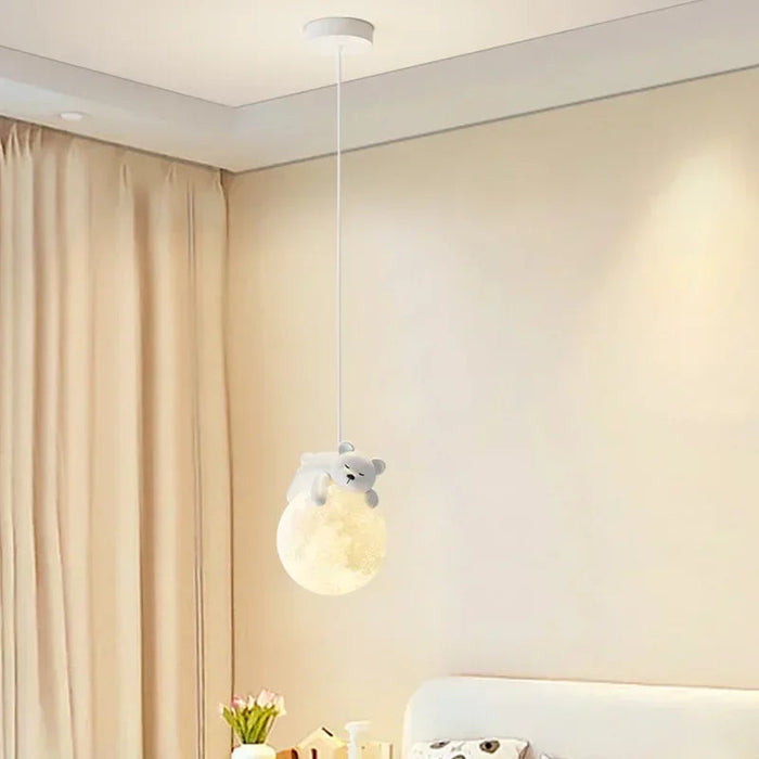 Wisząca lampa do pokoju dziecięcego z motywem niedźwiedzia i królika – bezpieczne dla dzieci, przytulne oświetlenie 1