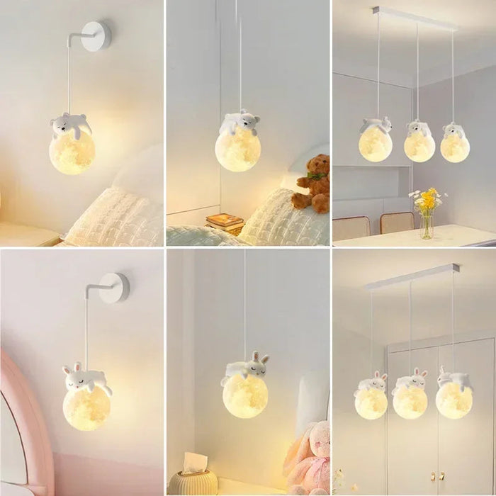 Wisząca lampa do pokoju dziecięcego z motywem niedźwiedzia i królika – bezpieczne dla dzieci, przytulne oświetlenie 5