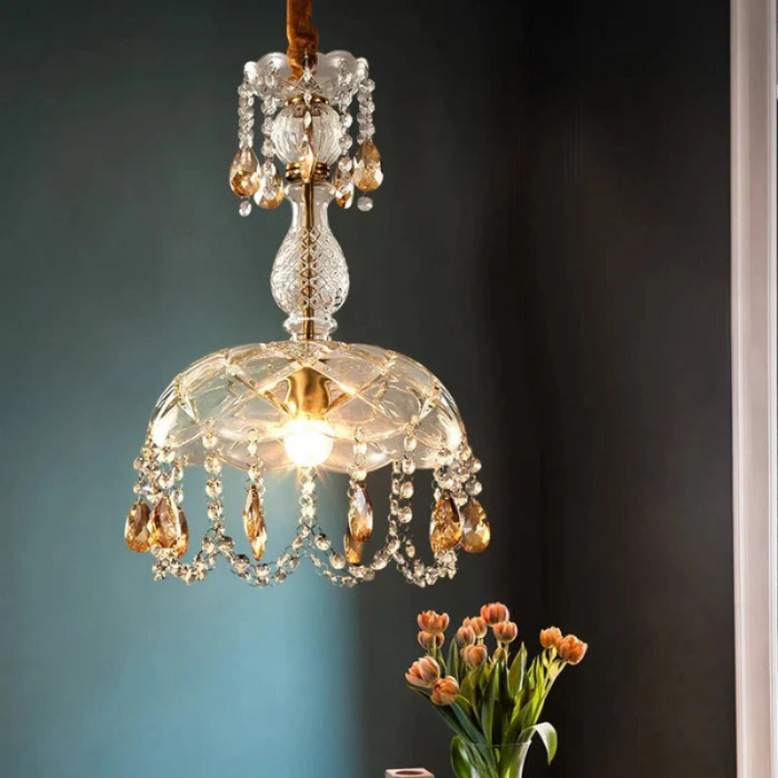Lampa Wisząca z Kryształowym Żyrandolem do Salonu – Elegancka Lampy Wiszące, Szkło i Kryształ, Idealna do Wnętrz 0