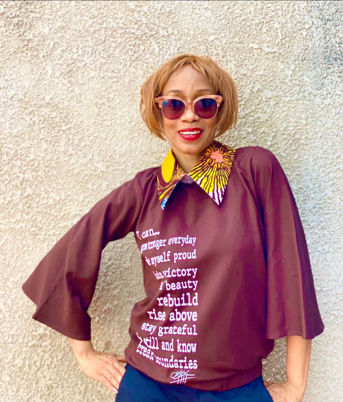 I CAN… Empowerment Blouse with Bell Sleeves in Brown