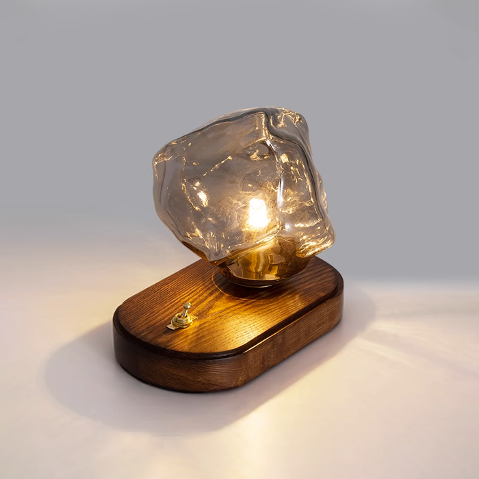 Lampa Stołowa Szklana Icestone z Metalową Podstawą do Salonów – Elegancka i Funkcjonalna Lampka Stołowa 0