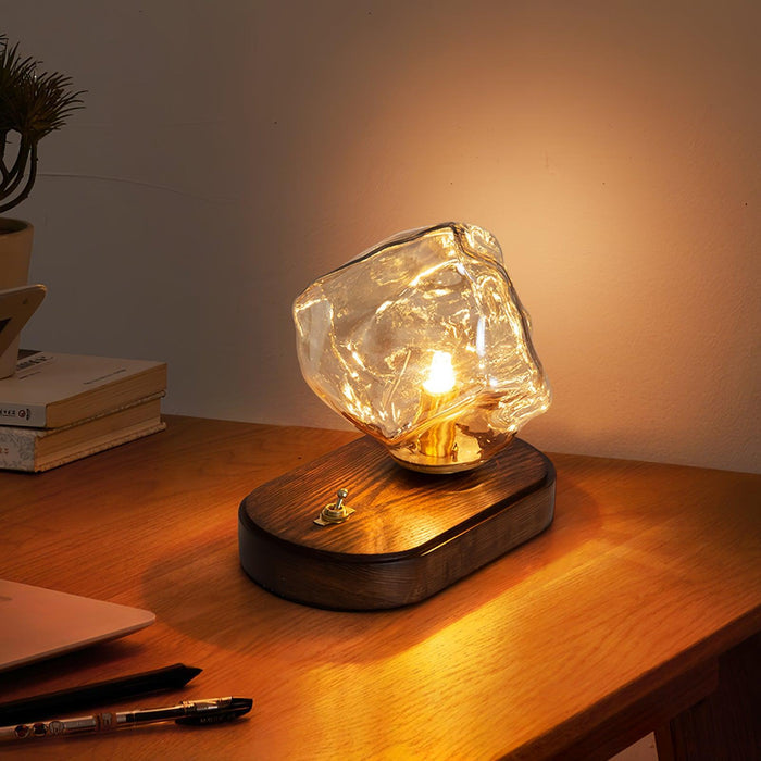 Lampa Stołowa Szklana Icestone z Metalową Podstawą do Salonów – Elegancka i Funkcjonalna Lampka Stołowa 1