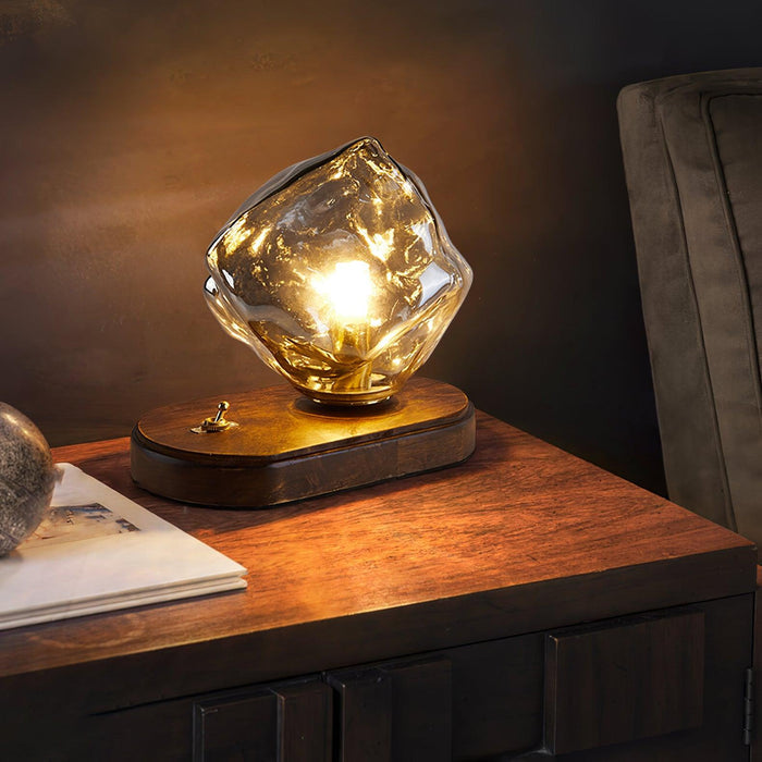 Lampa Stołowa Szklana Icestone z Metalową Podstawą do Salonów – Elegancka i Funkcjonalna Lampka Stołowa 2