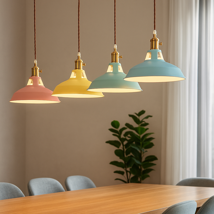 Industrialna lampa wisząca LED z kolorowym metalowym kloszem – Dome Design 2