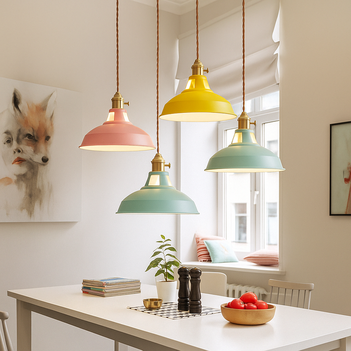 Industrialna lampa wisząca LED z kolorowym metalowym kloszem – Dome Design 3
