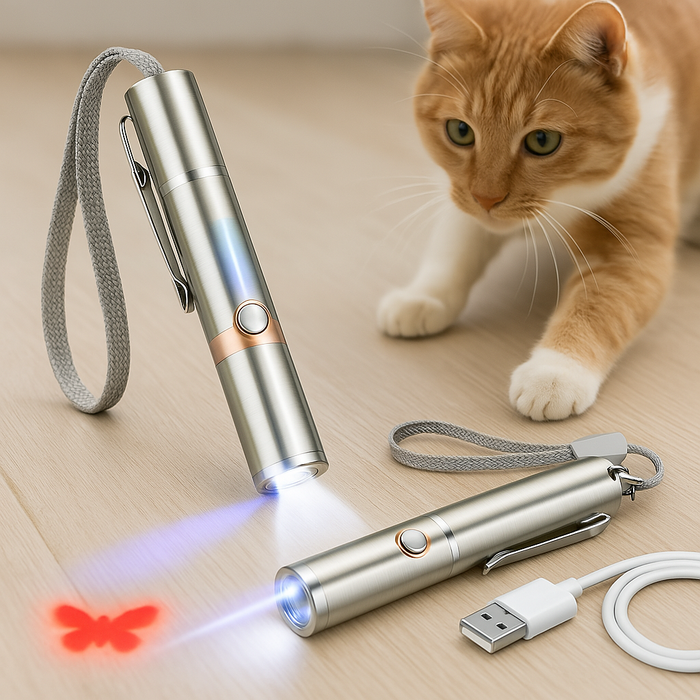 Interaktywna Zabawka Laserowa dla Kota z 3 Trybami Świecenia i 5 Wzorami – Stal Nierdzewna, Ładowanie przez USB 0