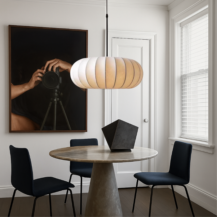 Japandi Hanging Lamp with Soft Silk Shade and Adjustable Cable – Organic Shape Pendant Light for Cozy Interiors 8