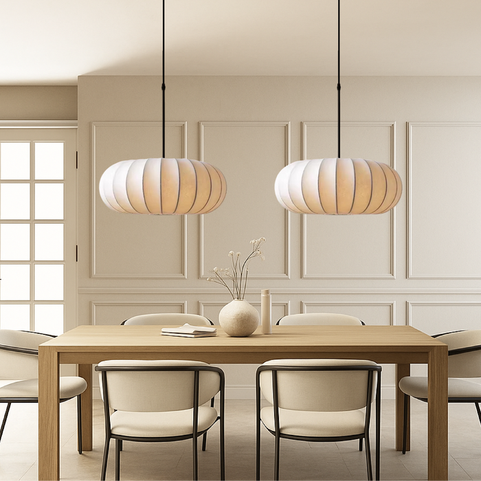 Japandi Hanging Lamp with Soft Silk Shade and Adjustable Cable – Organic Shape Pendant Light for Cozy Interiors 2