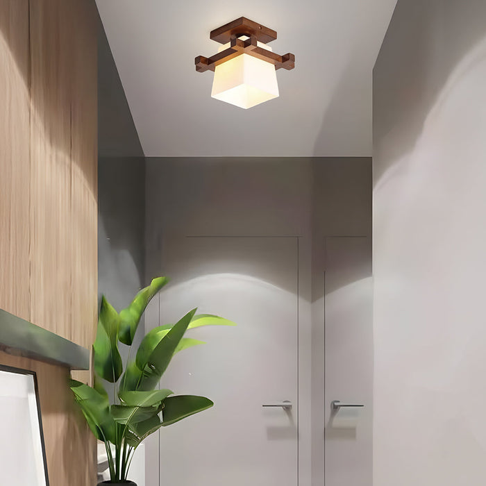 Lampa Sufitowa Japońska z Drewnianymi Detalami, 20 cm – Idealna do Salonu i Sypialni 0