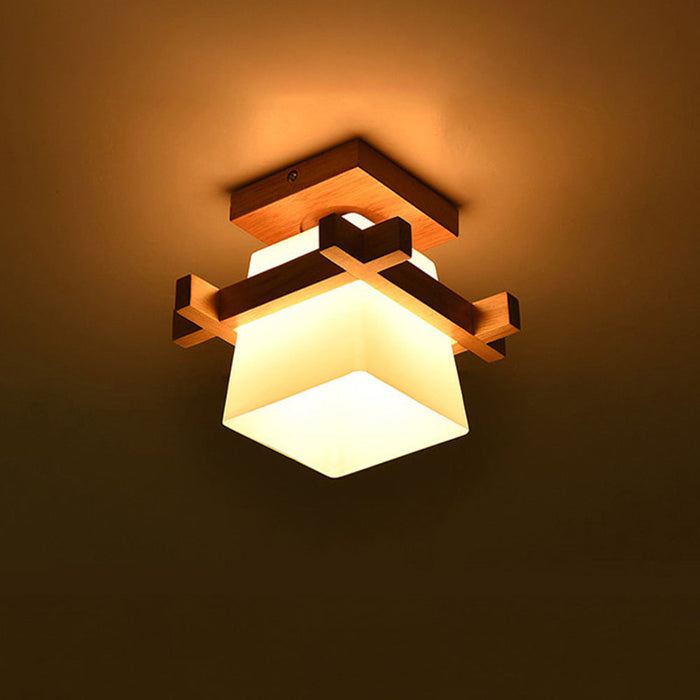 Lampa Sufitowa Japońska z Drewnianymi Detalami, 20 cm – Idealna do Salonu i Sypialni 3