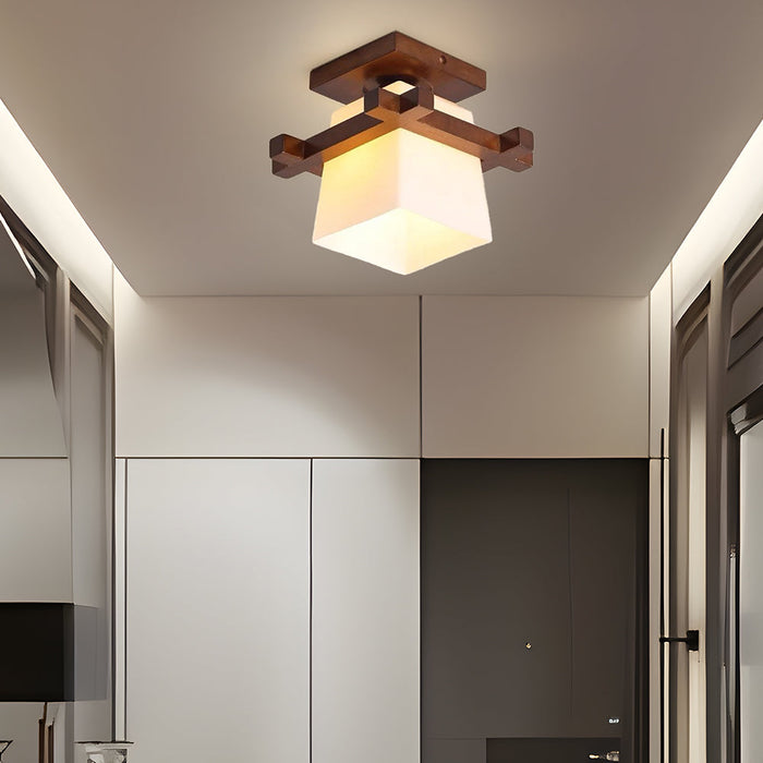 Lampa Sufitowa Japońska z Drewnianymi Detalami, 20 cm – Idealna do Salonu i Sypialni 4