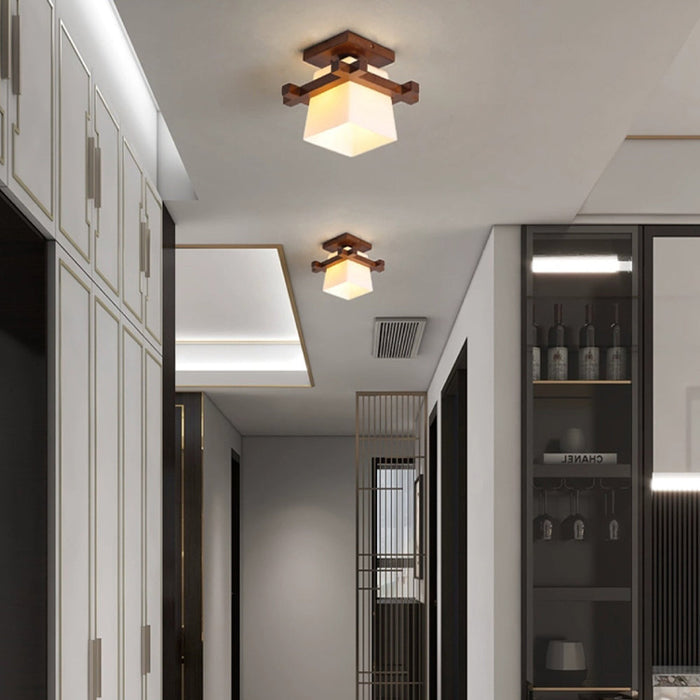 Lampa Sufitowa Japońska z Drewnianymi Detalami, 20 cm – Idealna do Salonu i Sypialni 5