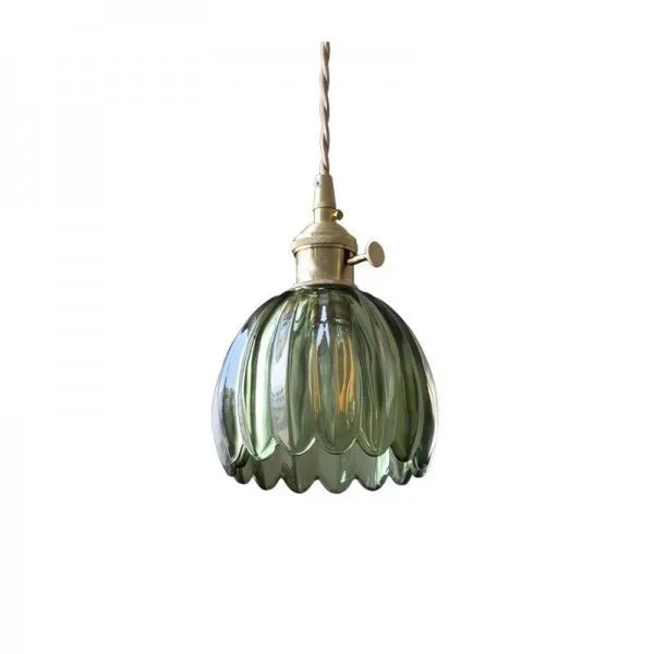 Japońska Lampa Wisząca Kwiatowa Retro – Szklana Lampa z Metalowym Wykończeniem 0