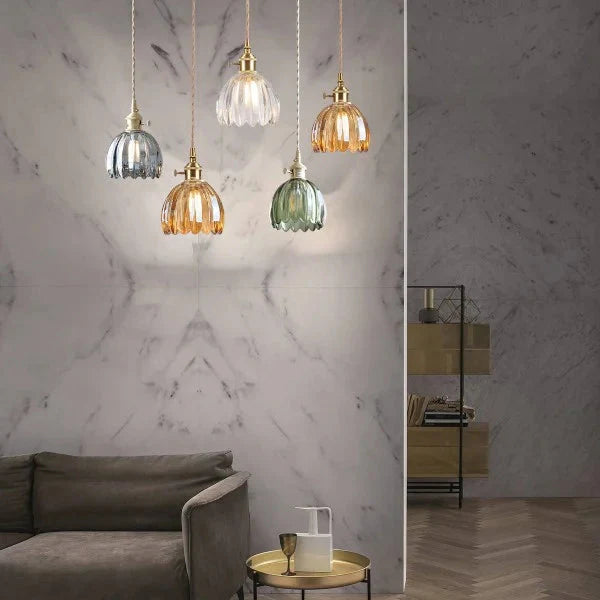 Japońska Lampa Wisząca Kwiatowa Retro – Szklana Lampa z Metalowym Wykończeniem 5
