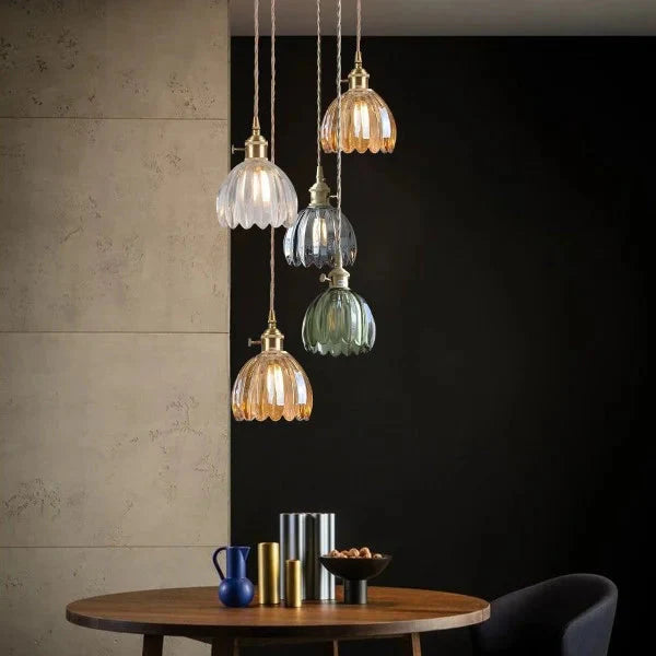 Japońska Lampa Wisząca Kwiatowa Retro – Szklana Lampa z Metalowym Wykończeniem 7