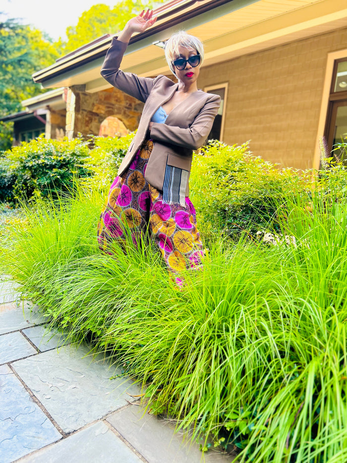 Kamala Tan Blazer with Hand Woven Aso Oke Side Detail