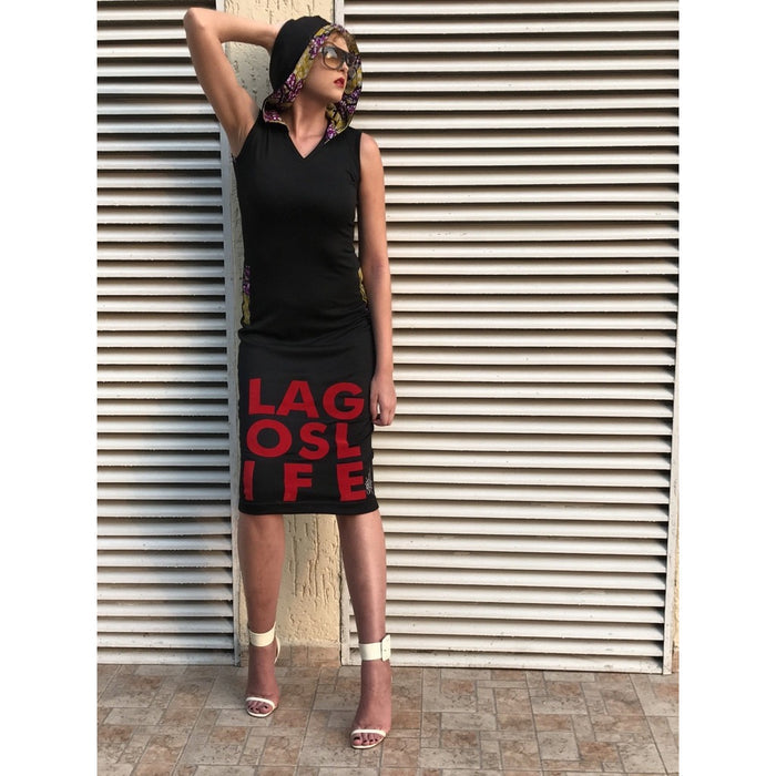LAGOS LIFE ANKARA LINED HOODED MIDI DRESS