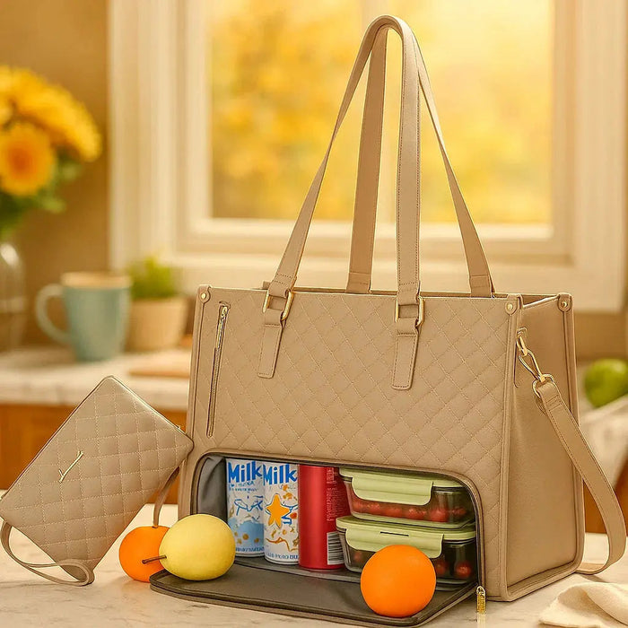 Insulated Laptop Bag with Water-Repellent Material and Spacious Compartments – Black and Beige 0