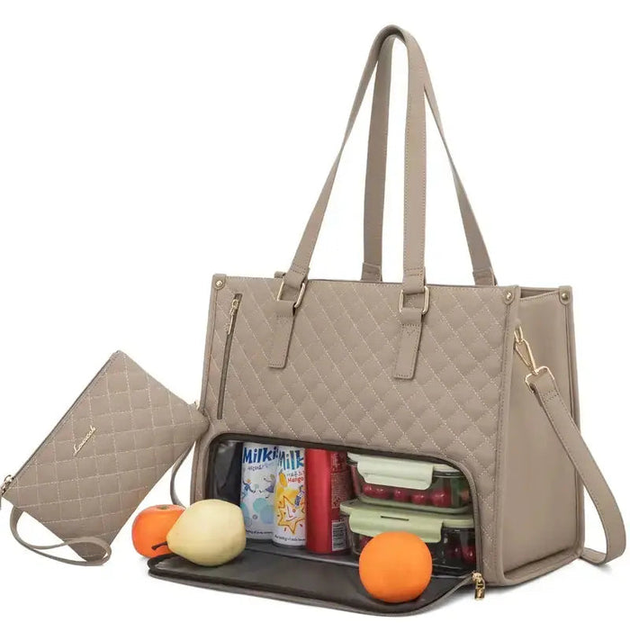 Insulated Laptop Bag with Water-Repellent Material and Spacious Compartments – Black and Beige 1