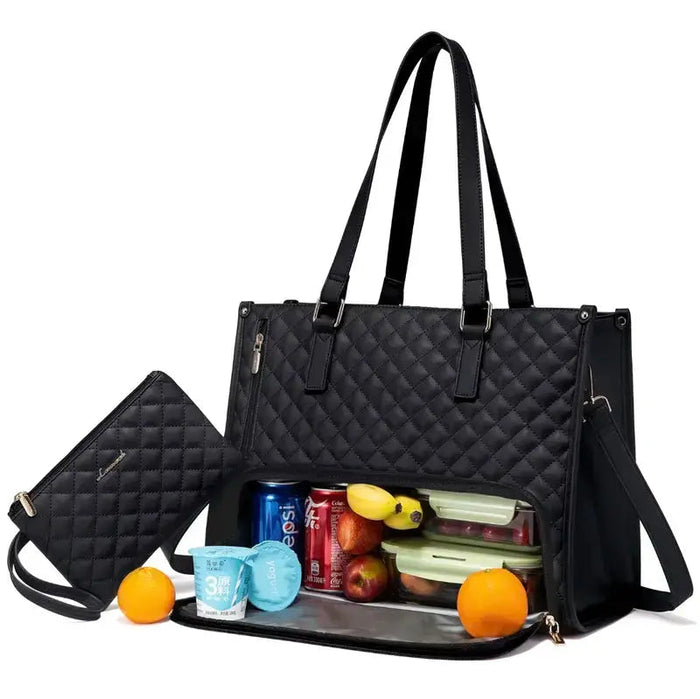 Insulated Laptop Bag with Water-Repellent Material and Spacious Compartments – Black and Beige 2