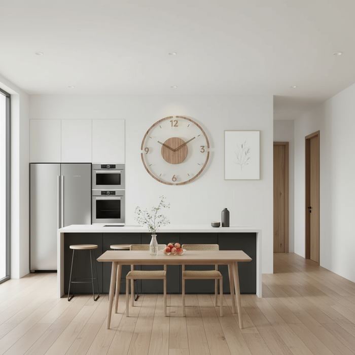 Duży, nowoczesny zegar ścienny z cichym mechanizmem – naturalny, drewniany design do stylowych wnętrz 5