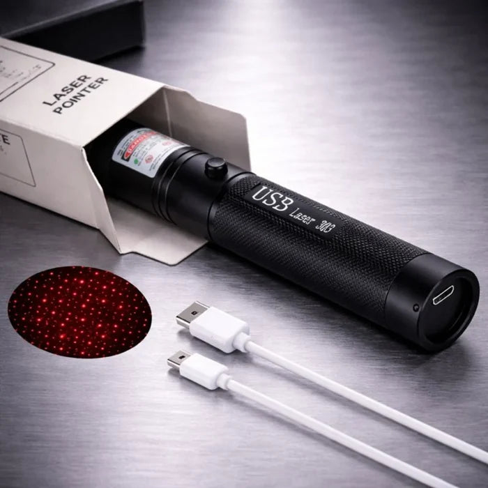 Wskaźnik laserowy z regulowanym zasięgiem, ładowaniem USB i wielokolorowym światłem, idealny 5