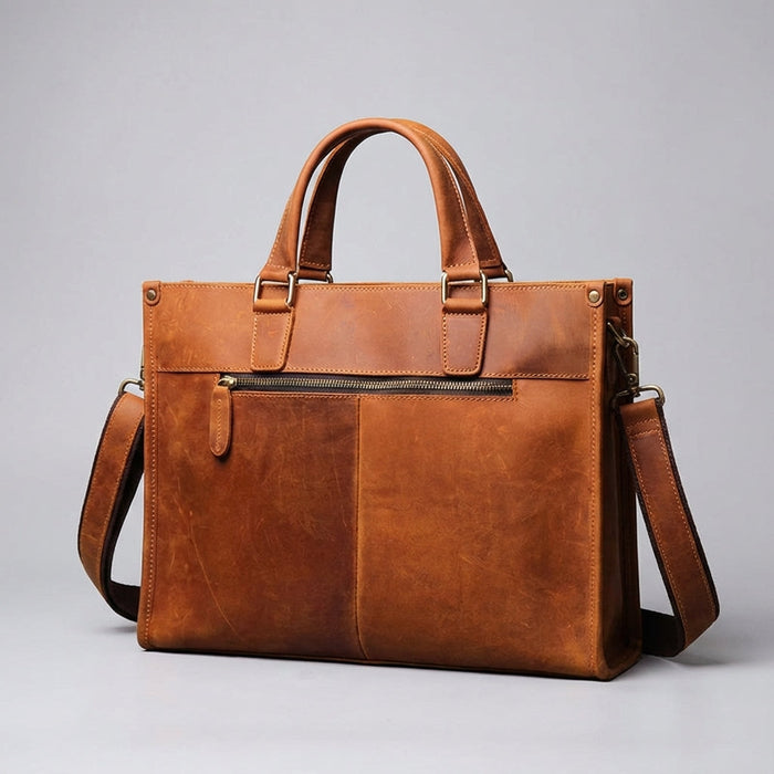 Skórzana torba na laptopa 16-calowego z regulowanym paskiem – styl vintage casual w kolorze czarnym lub brązowym 2