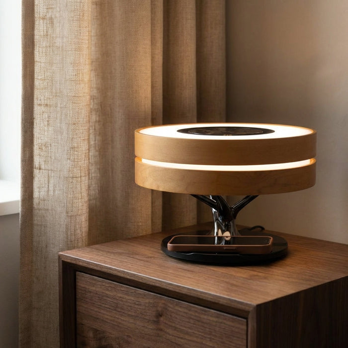 Lampa LED z głośnikiem Bluetooth i bezprzewodowym ładowaniem, elegancka lampa sufitowa z dre 0