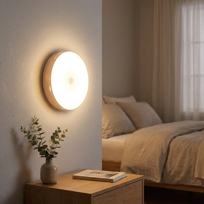 Lampa LED z czujnikiem ruchu i regulacją jasności, bezprzewodowa, okrągła, biała 1