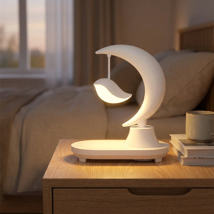 Kompaktowa lampka nocna LED z Bluetooth i ładowaniem bezprzewodowym, idealna do sypialni, emit 1