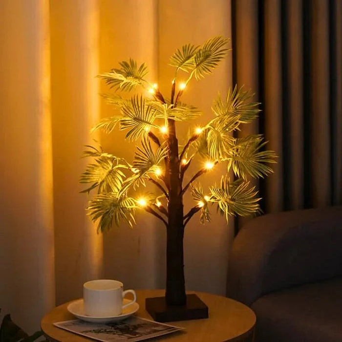 Lampki LED z Liśćmi Palmowymi – Ciepłe Światło Dekoracyjne do Wnętrz, Zasilane na Baterie, 11 x 55 cm 0