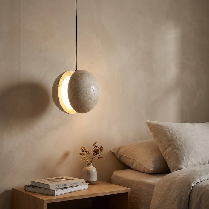 Lampa wisząca LED o kompaktowej kulistej konstrukcji z powierzchnią imitującą kamień, idealna do nowoczes 1