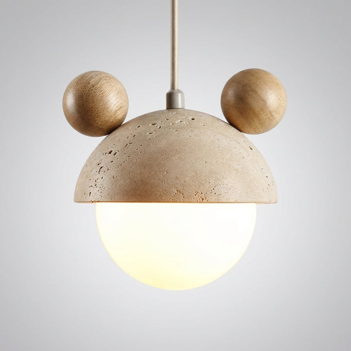 Lampa wisząca LED z trawertynowym wykończeniem, emitująca ciepłe światło, idealna do salon 0