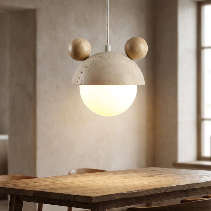 Lampa wisząca LED z trawertynowym wykończeniem, emitująca ciepłe światło, idealna do salon 1