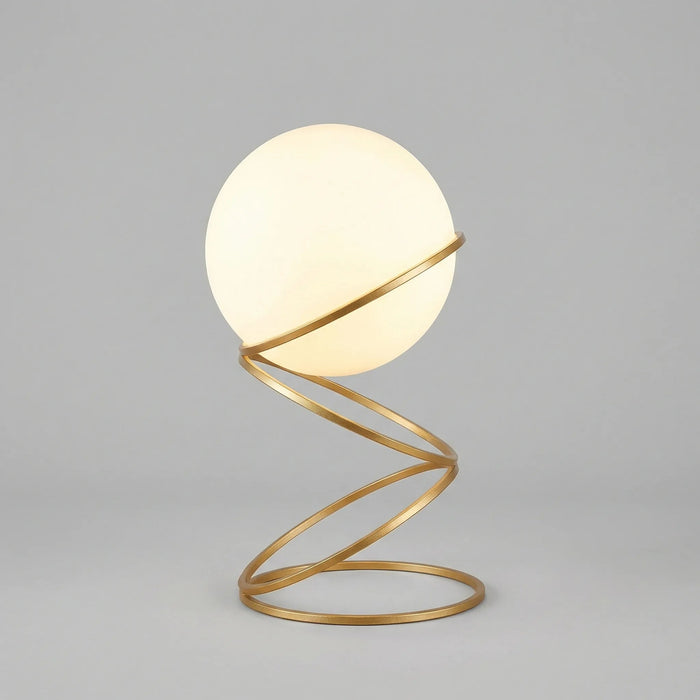 Lampa stołowa LED z rzeźbioną spiralą i metalową podstawą, nowoczesny design idealny do salonu 0